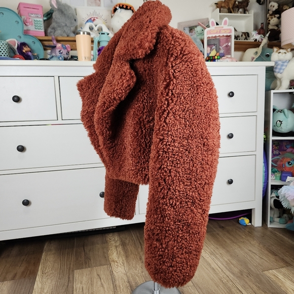 Ronny Kobo Helena Faux Fur Coat in Rust Women's Soft Crop Teddy Jacket Women's S - Picture 10 of 17